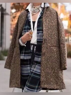 Old Navy Leopard Print Wool-Blend Coat XL